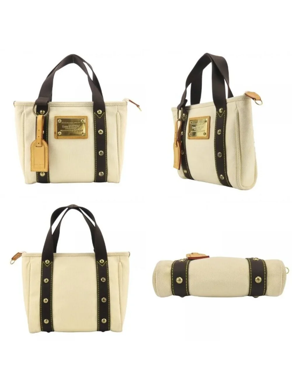Louis Vuitton Handbag Antigua Cabas PM Canvas Ecru Ivory Brown Mini Tote Casual